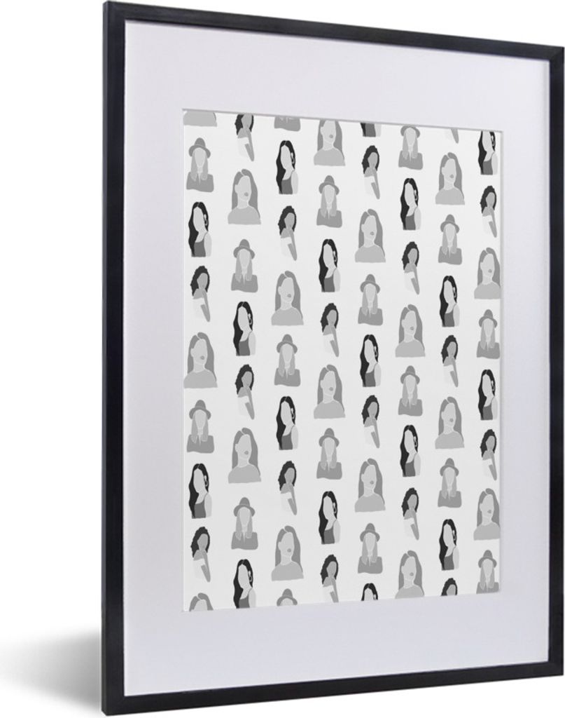 MuchoWow Gerahmtes Poster Hintergrund - Frau - Schwarz - Weiß 30x40 cm - Poster mit Schwarzem Bilderrahmen Wandposter Rahmen Foto Bilder - Wandp...