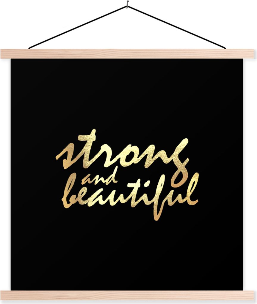 MuchoWow Textilposter Zitate - Motivation - Schwarz - Gold 60x60 cm mit holzfarbenen Rahmen - Wanddekoration