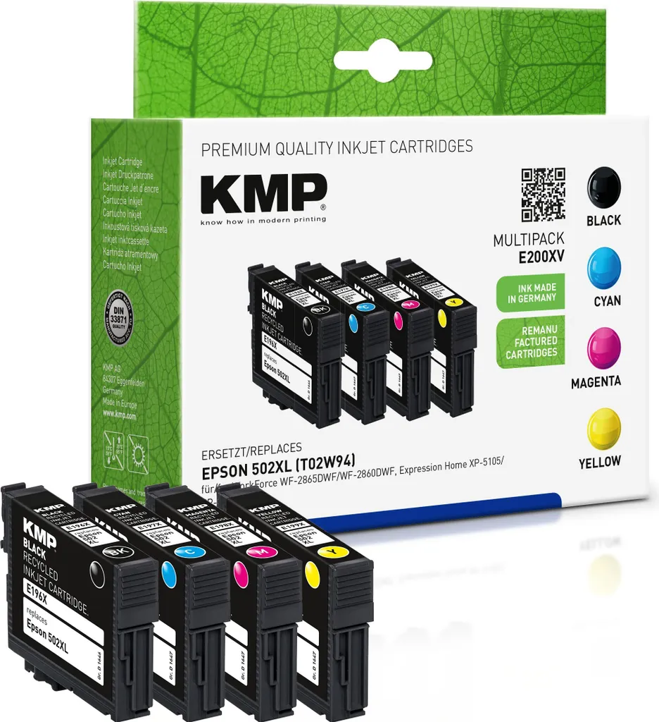 Cartouches Epson 502XL T02W64 KMP pour WorkForce Pro WF-2865DWF Pack 4