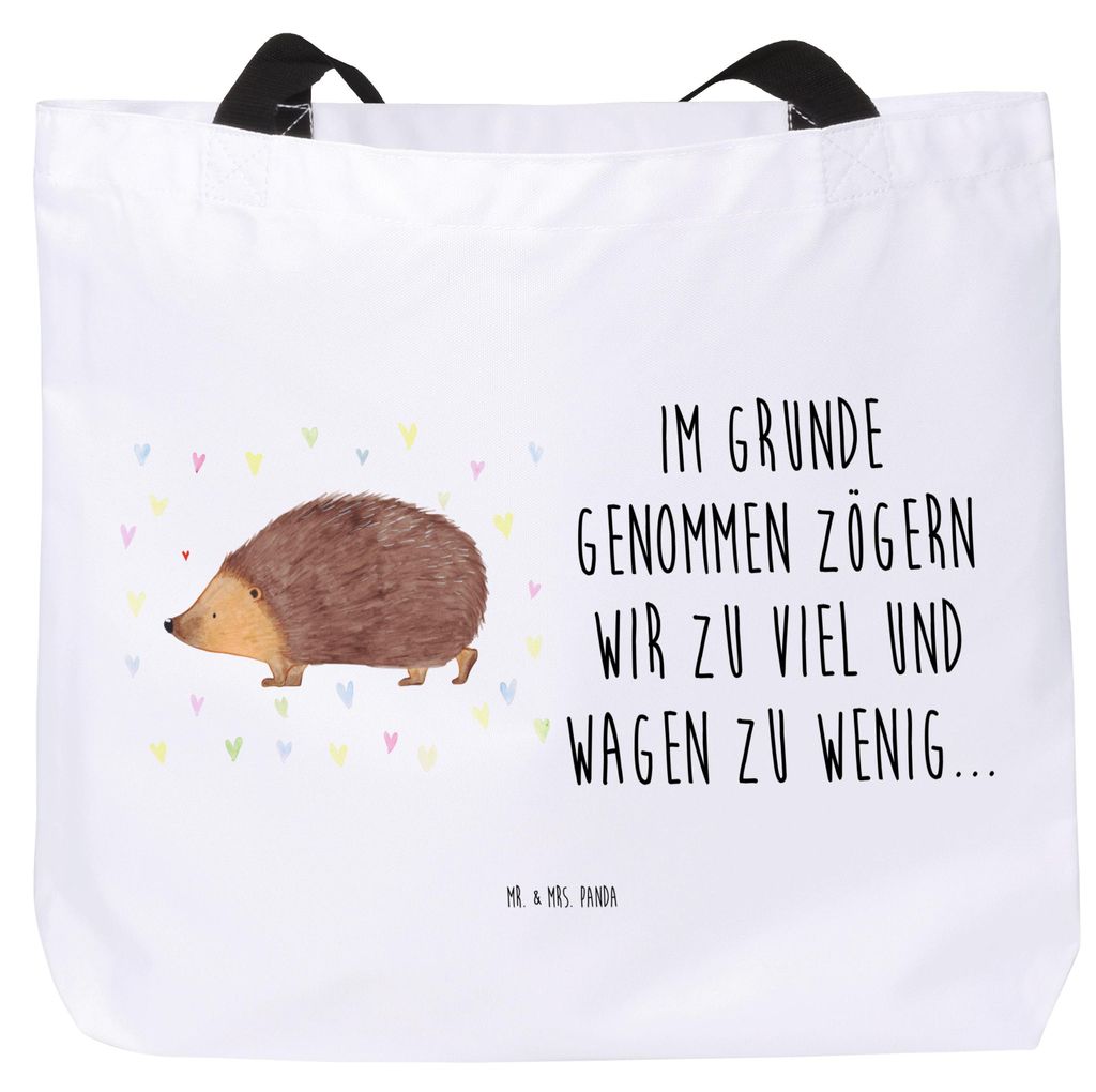 Mr. & Mrs. Panda Beutel Igel Herzen - Weiß - Geschenk, Reisetasche, Tragetasche, Leben, Herz, Vertrauen, Einkaufstasche, Tasche, Liebe, Strandtasc...