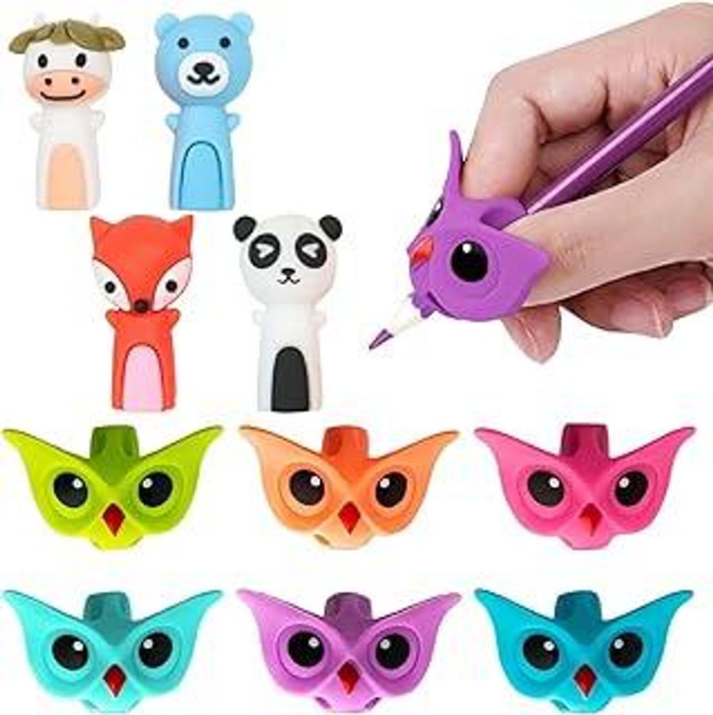 6 Stück Kinder Bleistift Griffe, Ergonomische Schreibhilfe mit 4 Cartoon Stiftkappen Für Rechts- und Linkshänder, Schreibtraining
