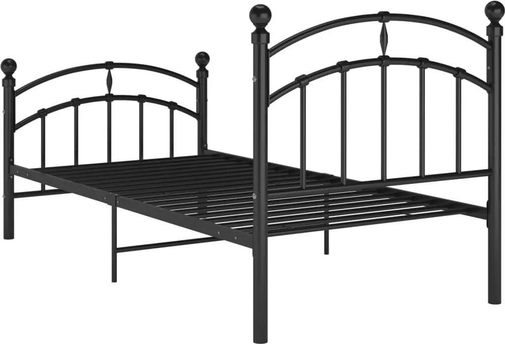 Cadre de lit design industriel noir 100x200 cm en acier stable et durable