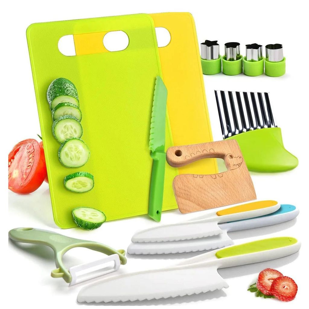 13-teiliges Kindermesserset für die Kinderküche, ideal für Kleinkinder zum Schneiden und Kochen von Obst und Gemüse, inklusive Sparschäler und...