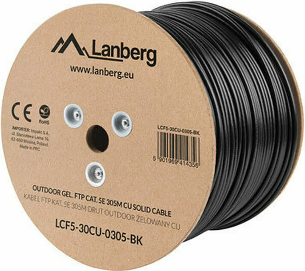 Bobine de Câble Ethernet Cat5e Blindé FTP Lanberg Noir de 305 Mètres