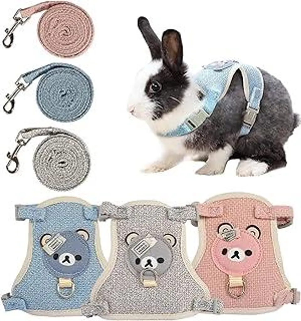 3x Pettorina Coniglio con Guinzaglio - Set Regolabile Piccola Taglia