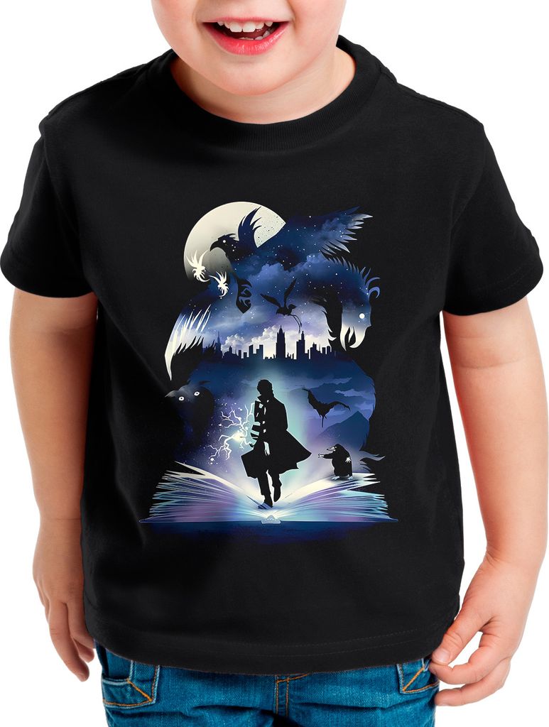 BaumwolleCloud Fantastic Series Kinder T-Shirt eule harry zauberstab besen zauberschule