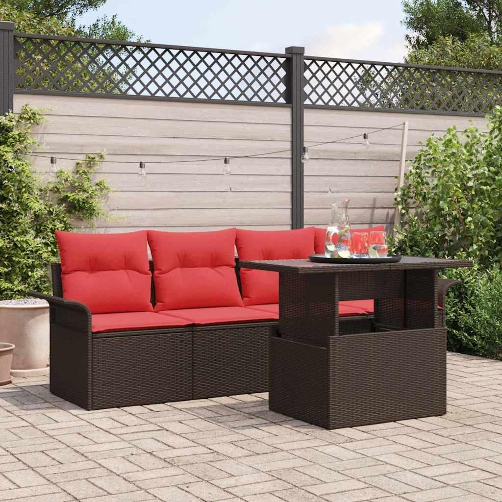 Möbel Gartensofa-set mit Kissen 5 pcs Braun Poly-RattanGartenmöbelgarnituren - Gartenmöbelgarnituren c77
