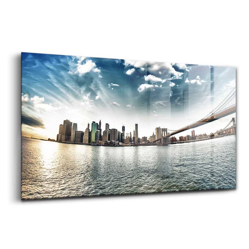 Glasmalerei - dekorative Malerei - moderne Malerei - 100x50 - Stadt und Brooklyn Bridge