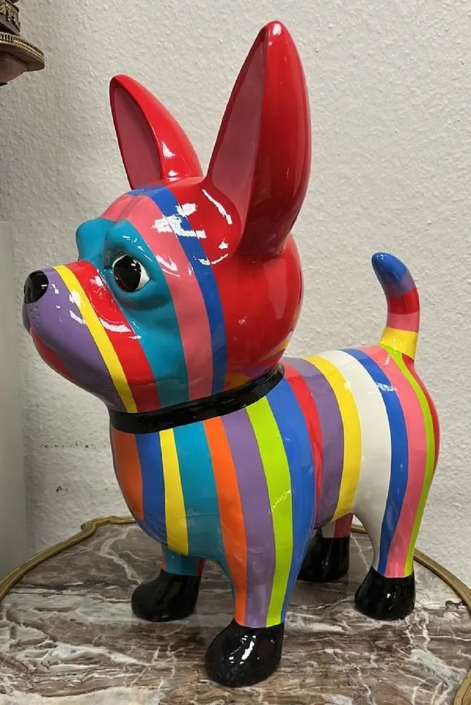 Statue Déco Salon Chihuahua Multicolore 55 cm - Objet de Luxe Moderne