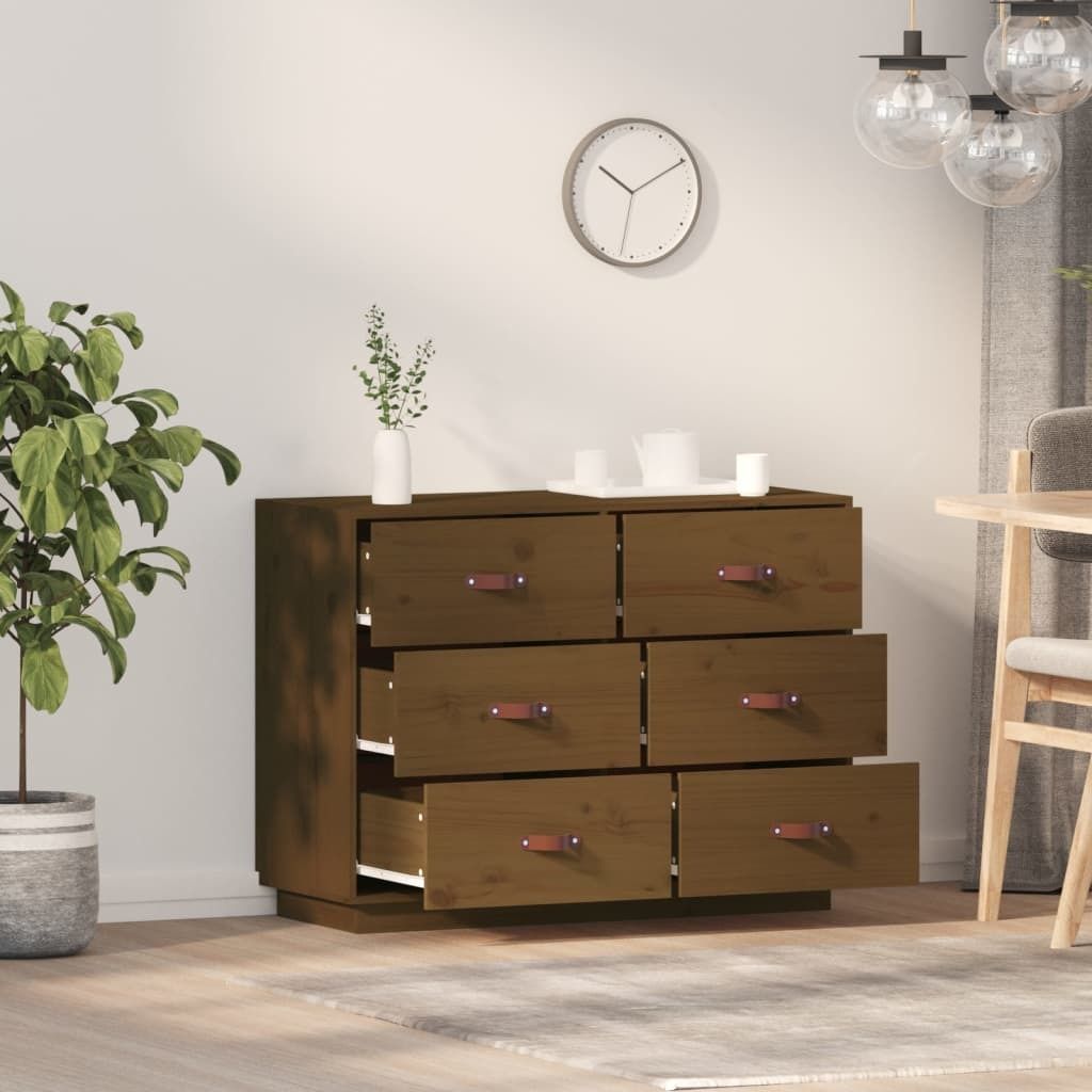 The Living Store Sideboard Honigbraun 100x40x75 cm Massivholz Kiefer