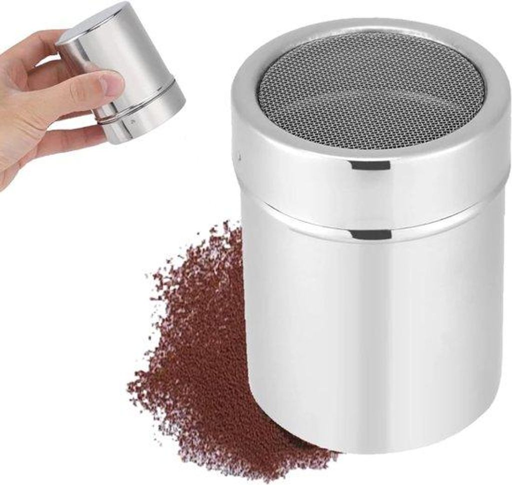 Stainless steel Shaker für Kakao, Zucker und Mehl - praktisches Küchenutensil mit Deckel