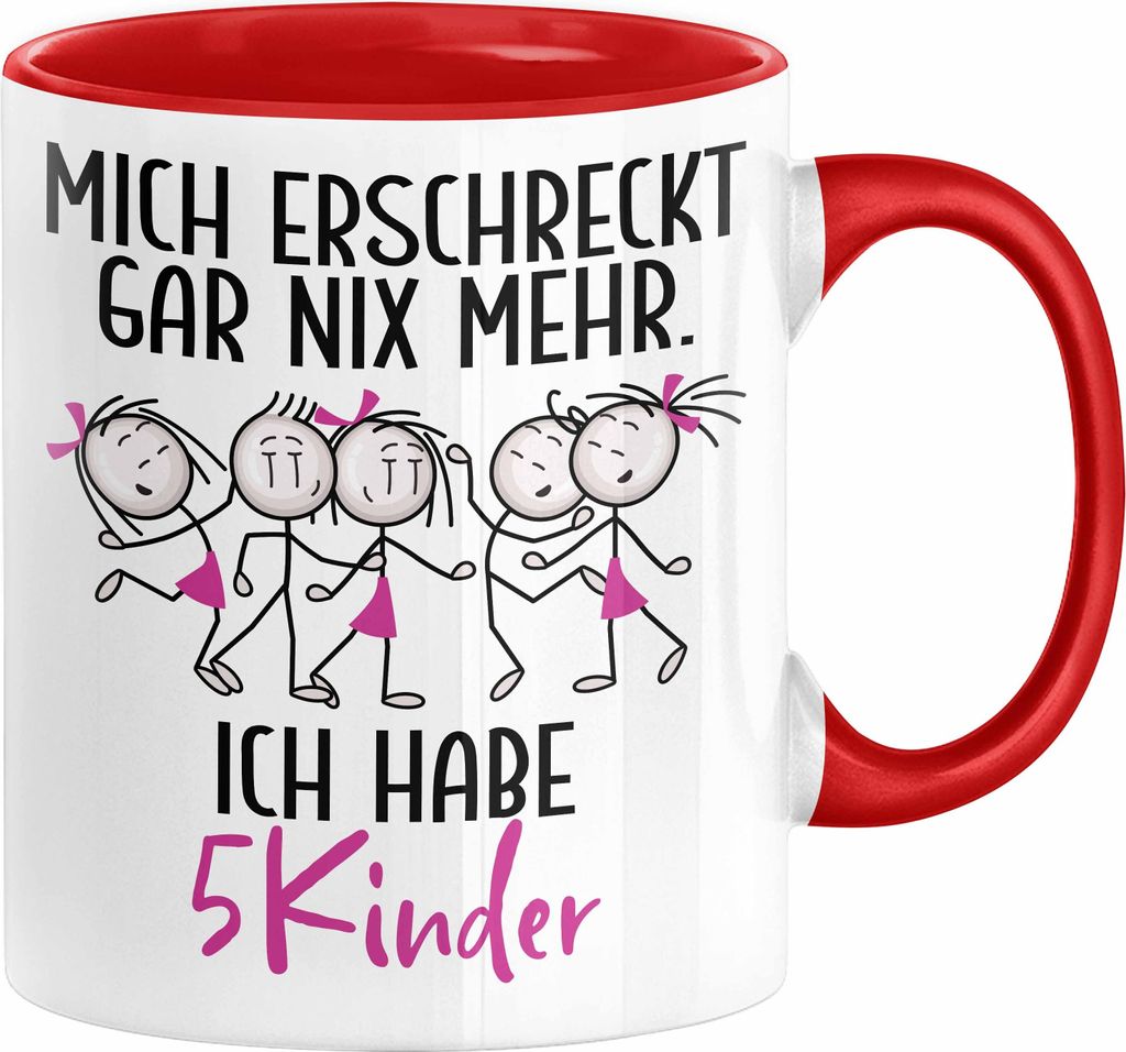 Eltern Mutter Vater Tasse Geschenk von 5 Kindern Lustige Geschenkidee für Mama Papa Mich Erschreckt Gar Nix Mehr Ich Habe 5 Kinder (Rot)