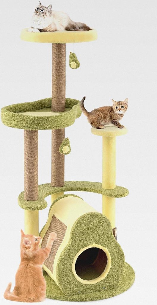 Kratzbaum Holz, Avocado-Design, Katzenbaum mit Plattformen & Katzenhöhle & Spielzeug & Pflegebürste & Kratzbrett, Katzenkratzbaum Katzen Katzenm...