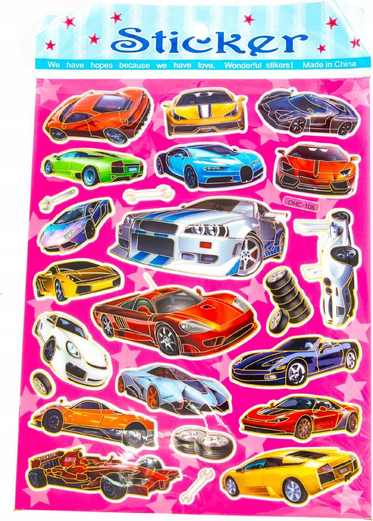Rennauto Aufkleber Set für Jungen - Bunte Auto Sticker Bogen 20x25cm Basteln & Dekorieren