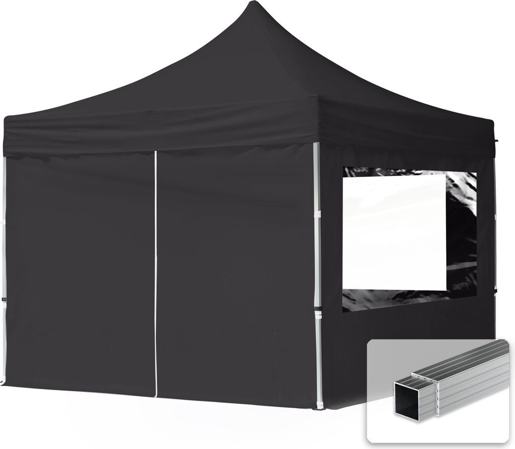 TOOLPORT 3x3m Aluminium Faltpavillon, inkl. 4 Seitenteile, schwarz