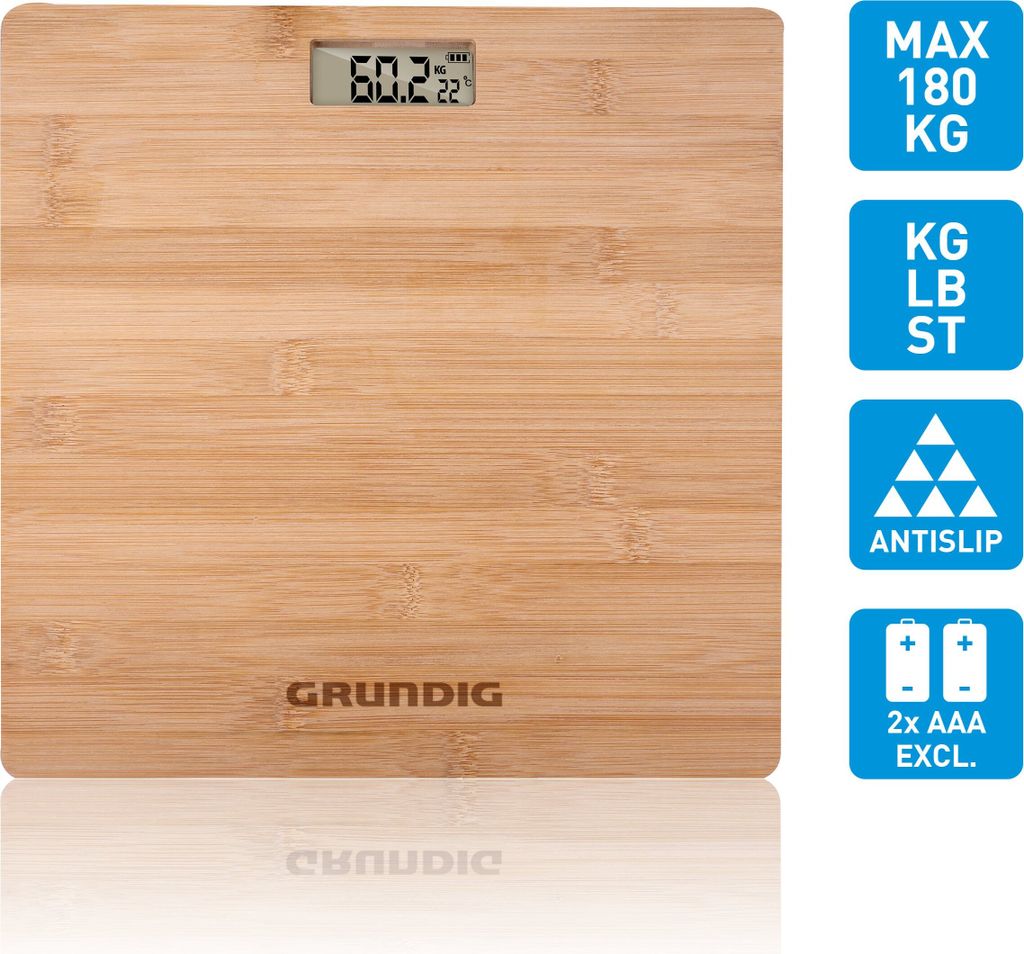 Grundig Personenwaage - Digitale Bambus Waage - Max. 180KG Produktbild 5