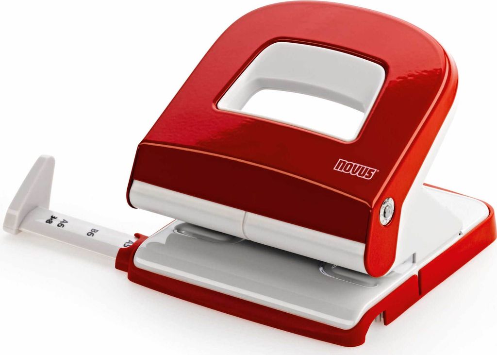 Novus Bürolocher E 225, bis 25 Blatt rot/grau, mit Anschlagschiene