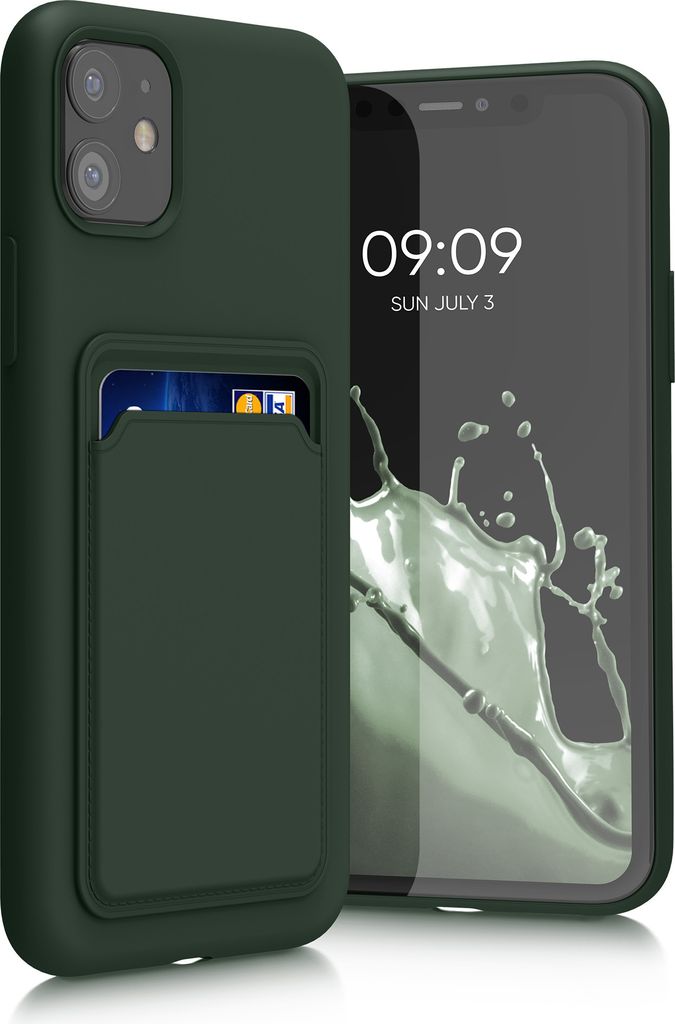 kwmobile Handyhülle kompatibel mit Apple iPhone 11 Hülle - Handy Cover mit Fach für Karten - in Dunkelgrün