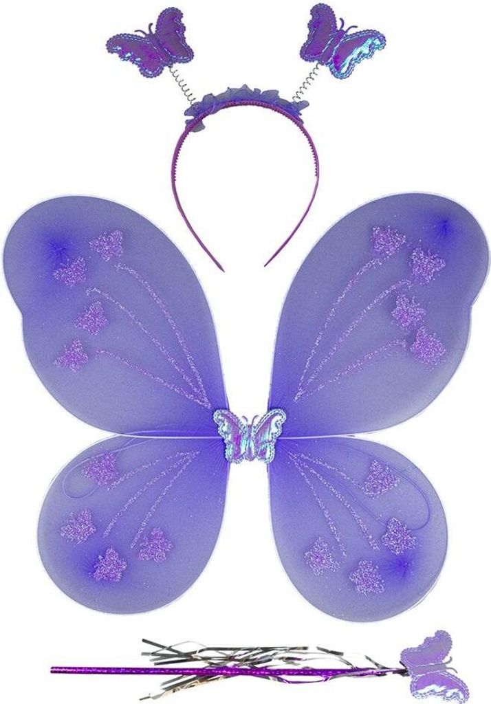 Set mit Schmetterling, Flügeln, Stirnband und Zauberstab – Produktbild 