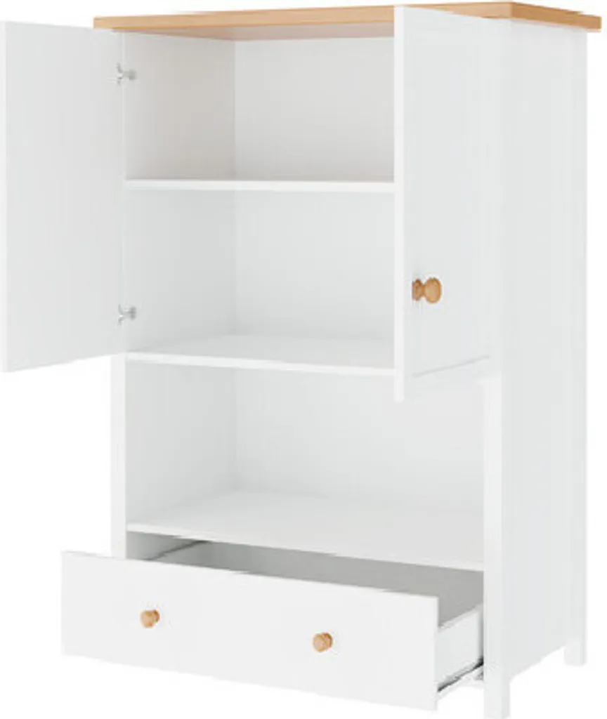 Commode haute MABARUMA blanche et chêne nash pour chambre moderne