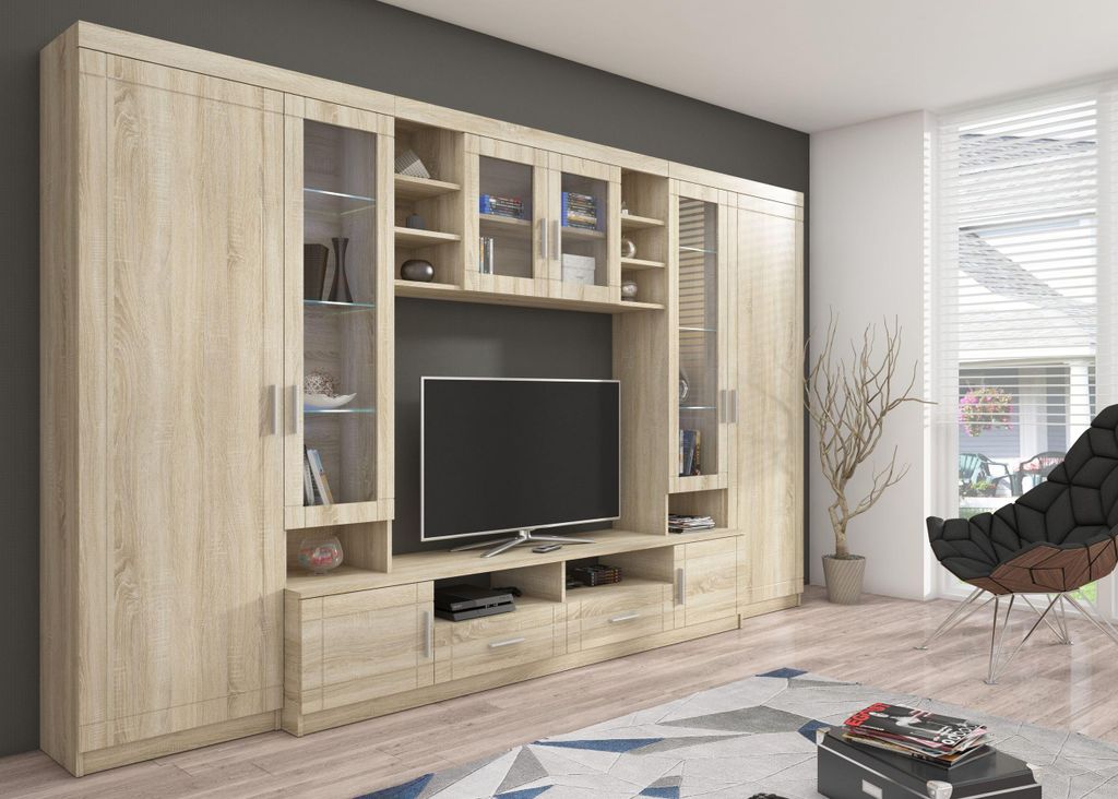 TOP Wohnwand Paris Anbauwand Wohnkombi Wohnzimmer Sonoma Produktbild 