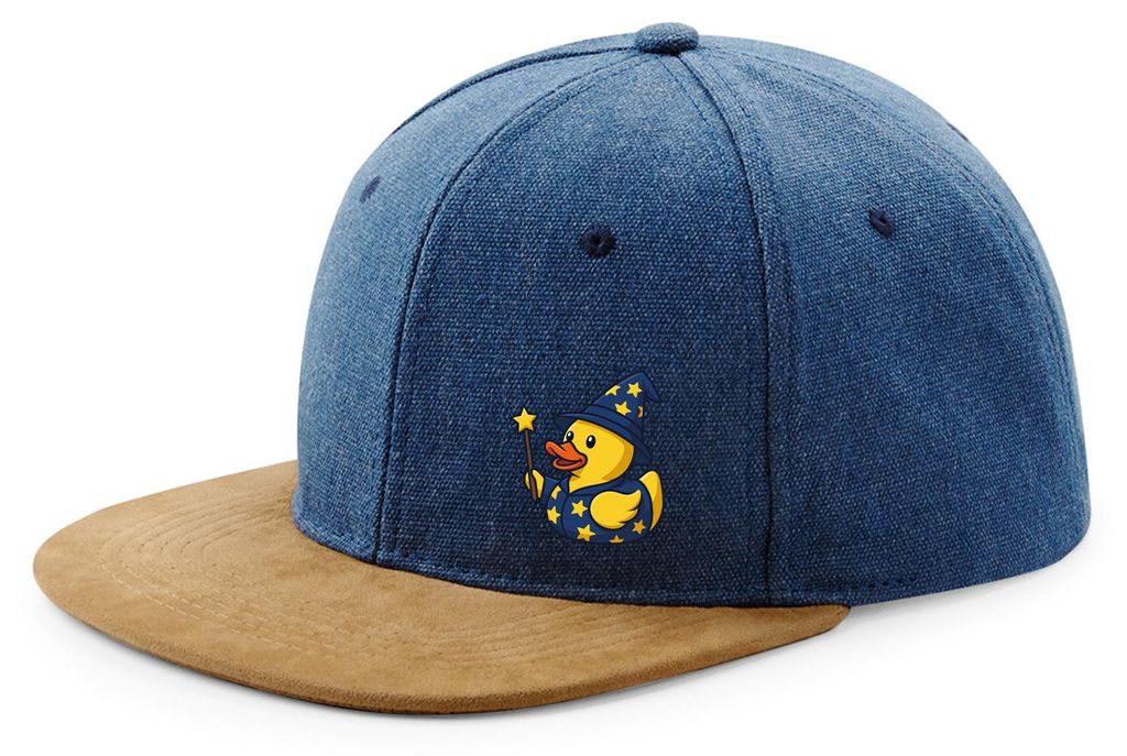 Huuraa Cappy Mütze Quietscheente Zauberer Gummiente Magier Denim Baumwolle und Polyester Snapback Kappe Geschenkidee
