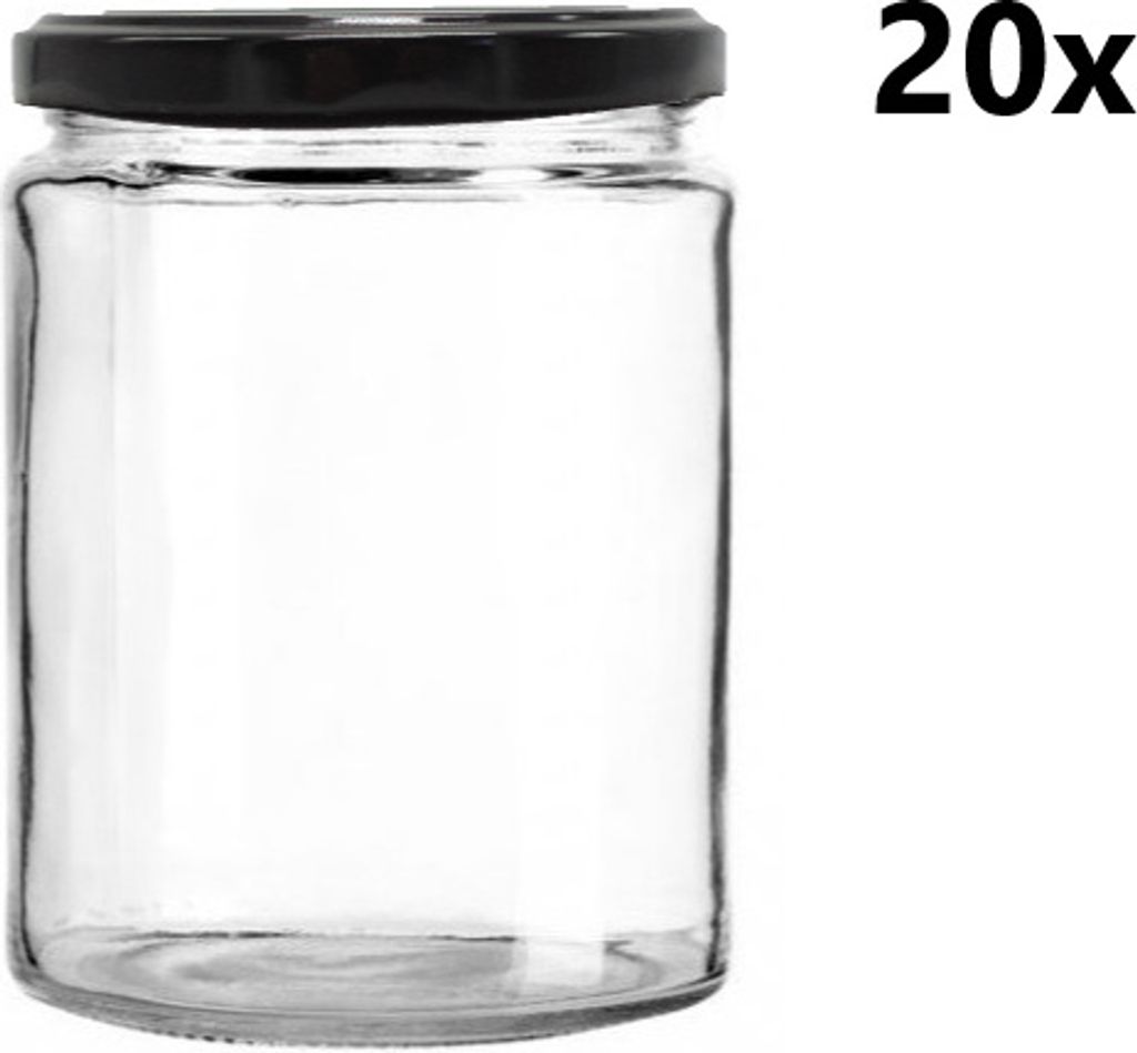 Einmachglas 540 ml ZYLINDER klar/transparent 20 Stück INKLUSIVE SCHWARZEN DECKELn, Anzahl der Teile in einer Packung: 20