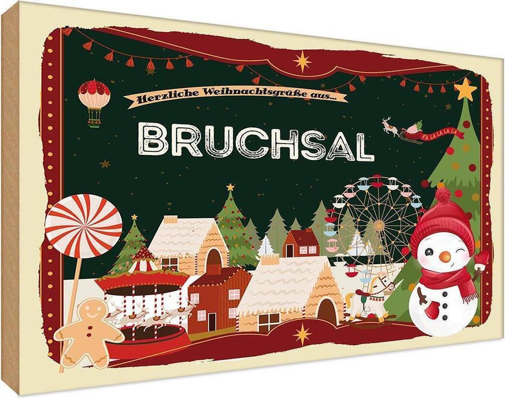 vianmo Holzschild 12x18 cm Weihnachten BRUCHSAL