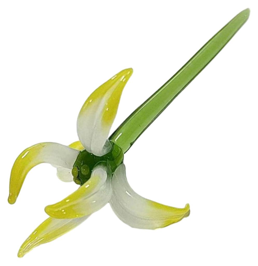 Handgefertigte Orchideen-Glasblumen-Dekoration, mundgeblasene Mini-Blumenfigur mit Stiel, farbenfrohe Blütenfigur für Zuhause und Büro