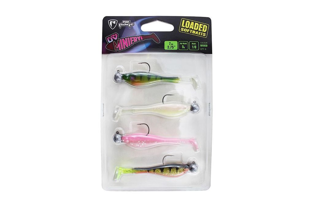 Fox Rage UV Mini Fry Loaded 7cm 5g 1/0 - 4 montierte Gummifische