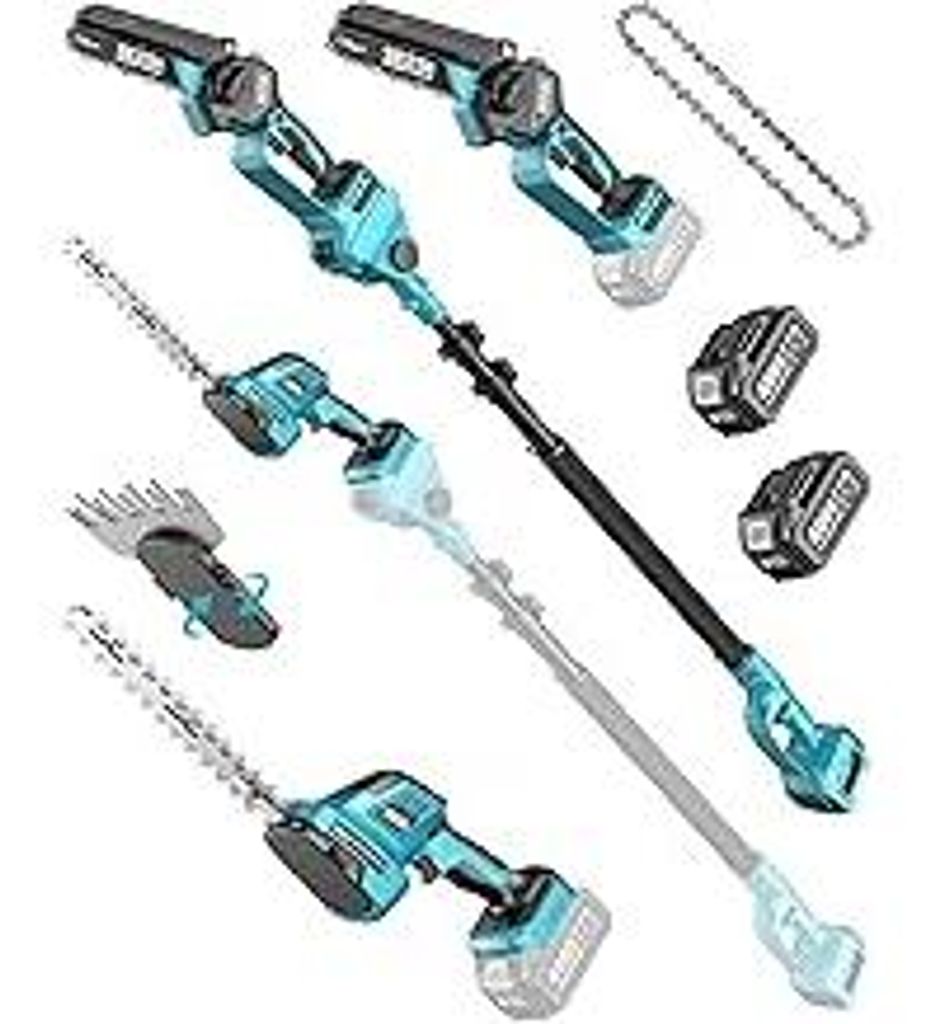 SEESII 6-in-1 Mini Kettensäge & Akku Heckenschere Set, Hochentaster mit 2 * 4000mAh Akkus, Maximale Reichweite bis zu 4,57m, Geeignet für Gartenp...