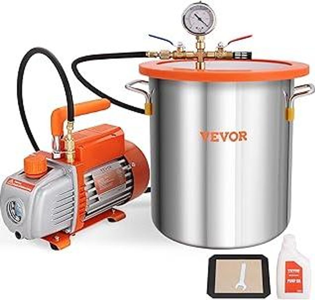 VEVOR Vakuumpumpe mit 19L Vakuumkammer 100L/min Unterdruckpumpe 150W AC 220V/50HZ 1440U/min 5pa 250ml-Ölkapazität HVAC-Vakuumgeräte Kühlvakuump...