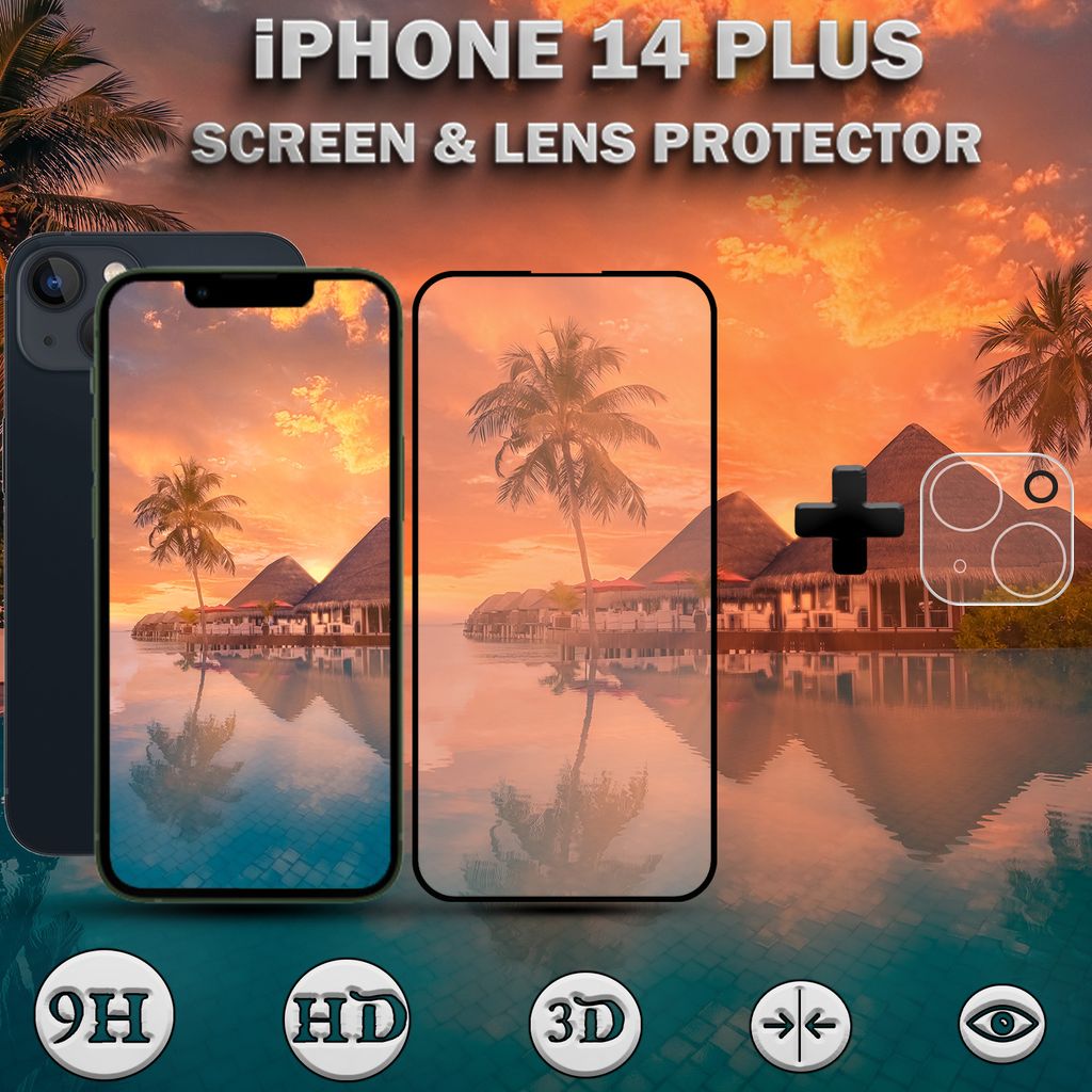 iPhone 14 Plus Displayschutzfolie und Objektivschutz aus 9H gehärtetem Glas