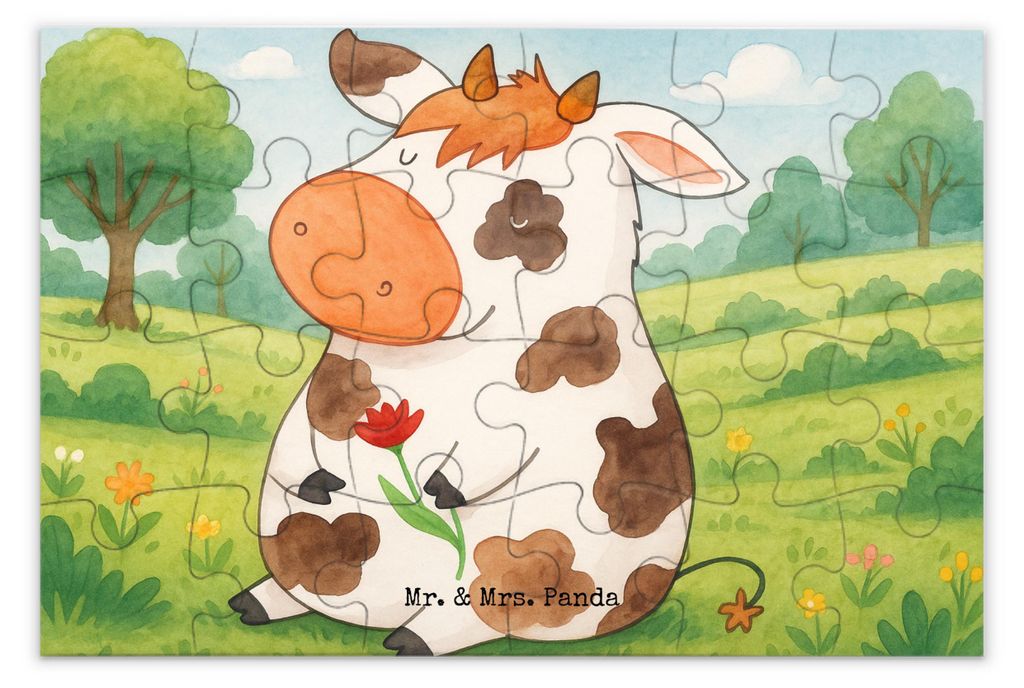 Mr. & Mrs. Panda Puzzle Kuh Design 24 Teile - Weiß - Geschenk, Kühe, Bauernhof, Spruch, 1000, Hof, Milch, Puzzlespiel, 300, 500, 2000
