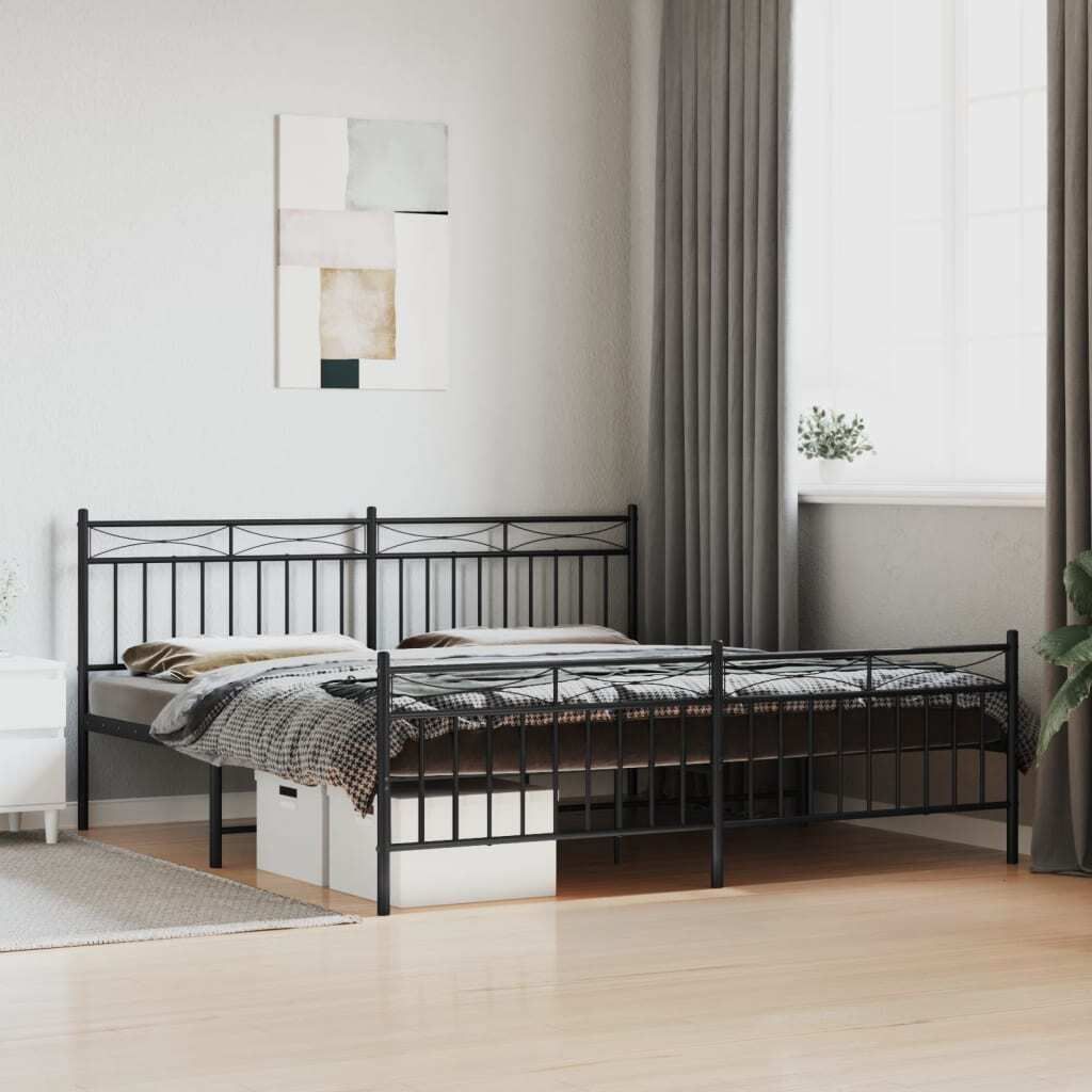 Cloris Designermöbel Bettgestell mit Kopf- und Fußteil Metall Schwarz 183x213 cm 2024 Neu