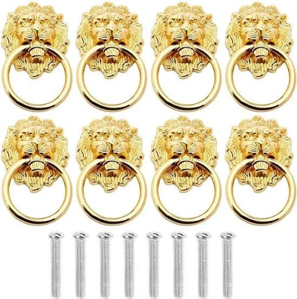 Poignées tête de lion anciennes - Lot de 8 anneaux métal pour tiroirs