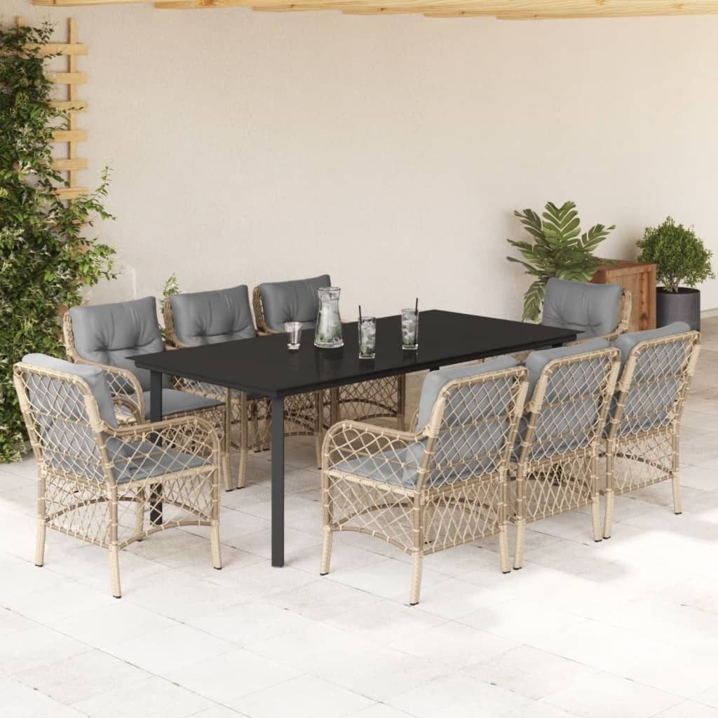 Möbel 9-tlg. Garten-Essgruppe mit Kissen Beigemischung Poly Rattan 2024