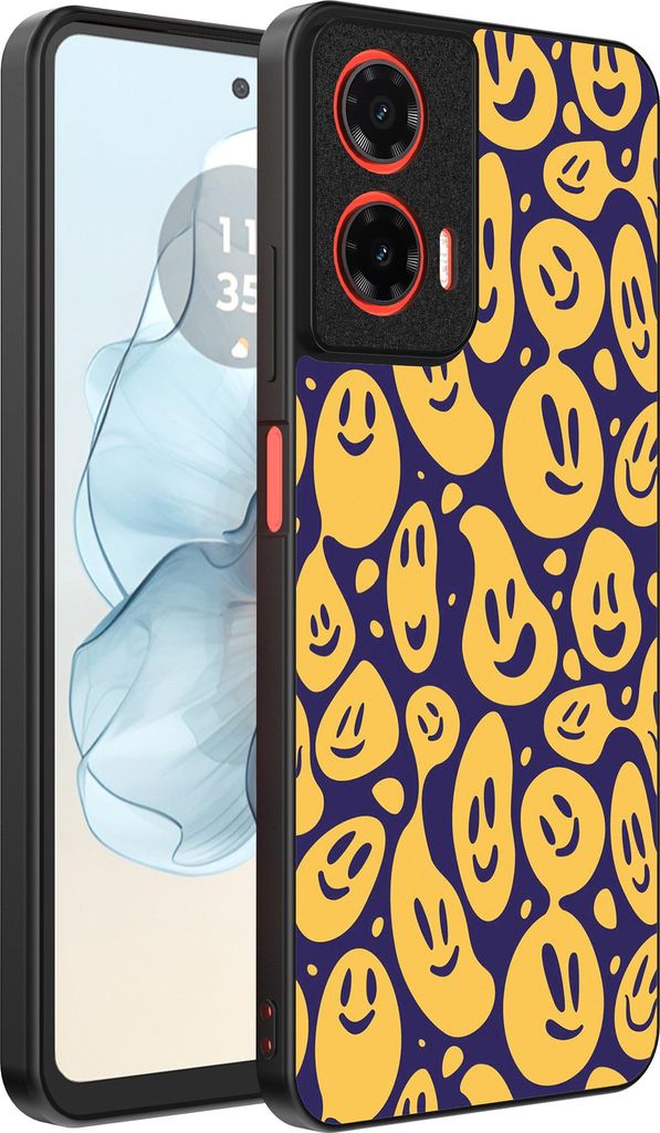 Smartphonica Handytasche Passend für Motorola Moto G04 - G24 - G24 Power - E14 mit Smiley Druck - TPU Rückseitenschutzhülle Emoji Design - Lila ...