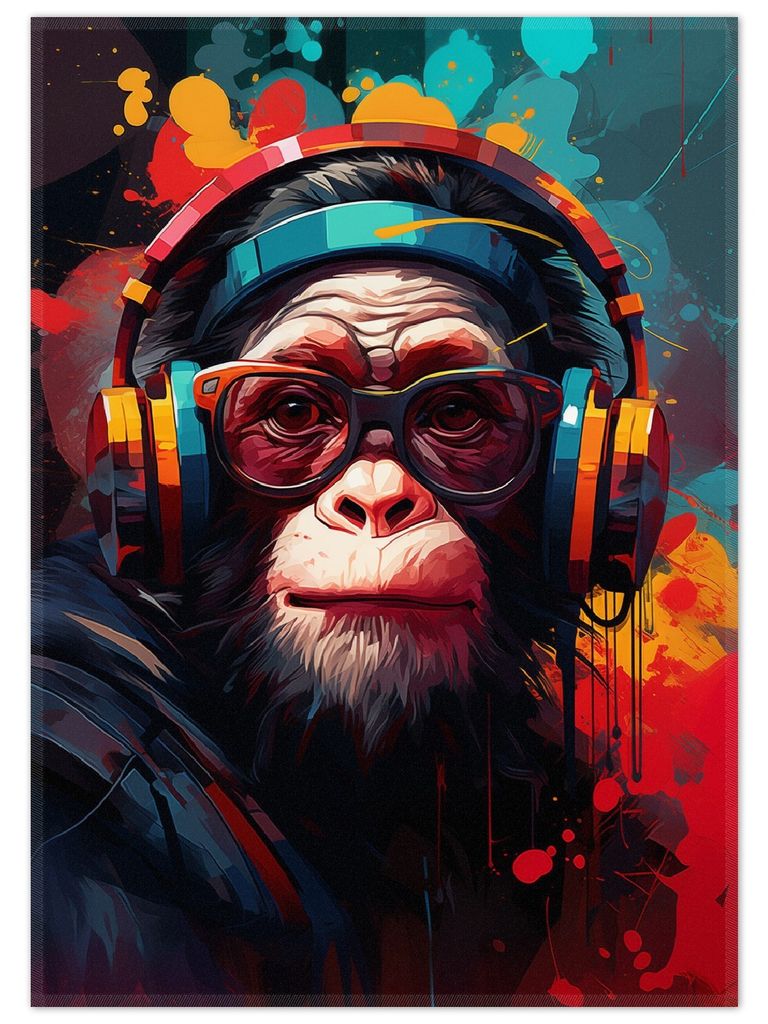 Wallario Premium Teppich, Größe 50 x 70 cm, Chimp - Musik