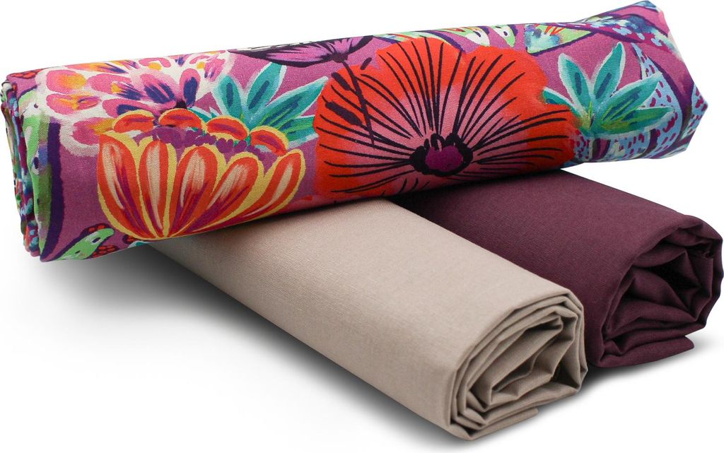 Blüten Fuchsia Set 89 Baumwollstoff 1x Druck + 2x Uni je 0,5m Stoffpaket Nähen DIY Projekt