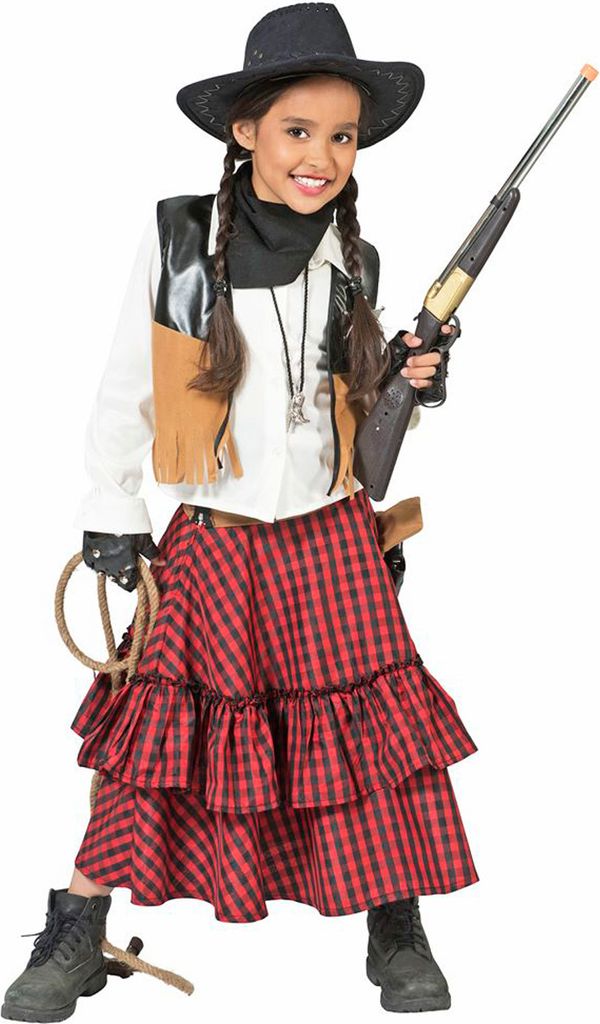 Cowgirl Kostüm "Austine" für Mädchen | Rot Schwarz Größe: 164