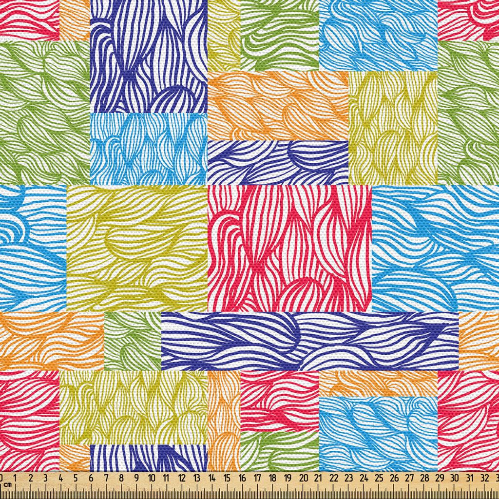 ABAKUHAUS Bunt Gewebe als Meterware, Hand gezeichnetes Wachstum Natur Flourish Doodle Zusammenfassung Garten Wald Grunge Artsy Print, 3 M (148 x 30...