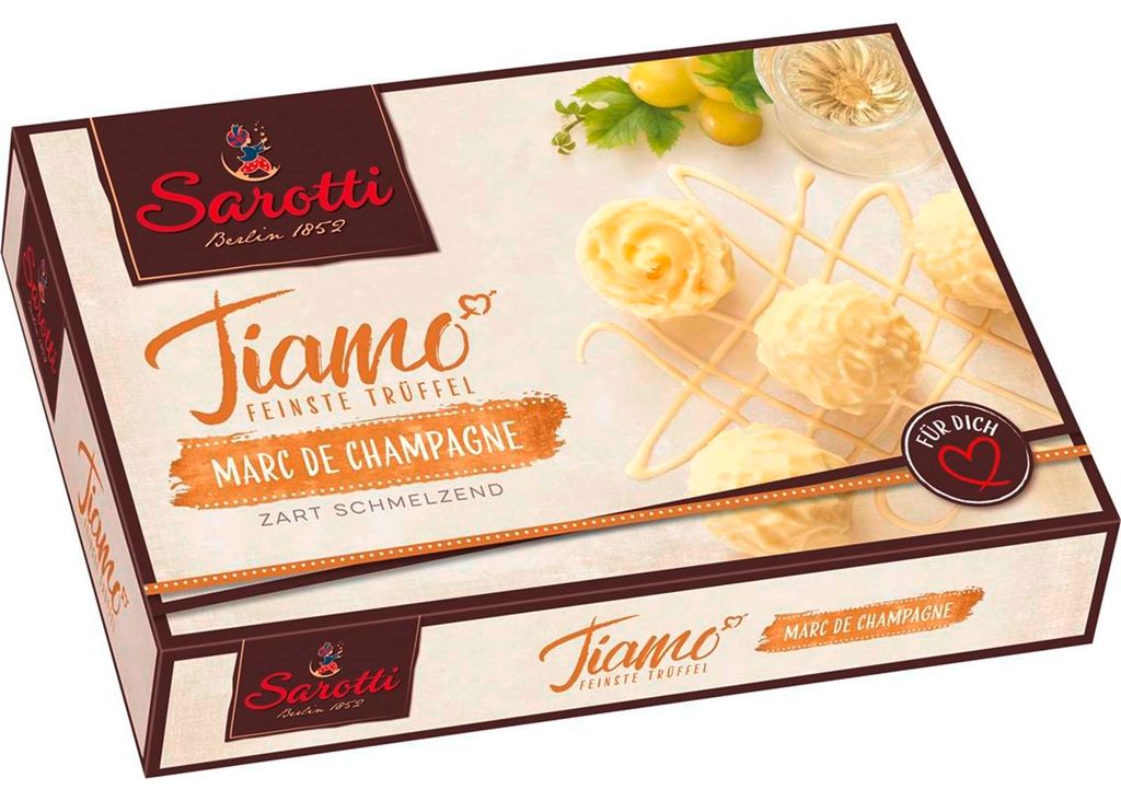 Sarotti Tiamo tartufi allo champagne Marc de Champagne 125g Immagine del prodotto 