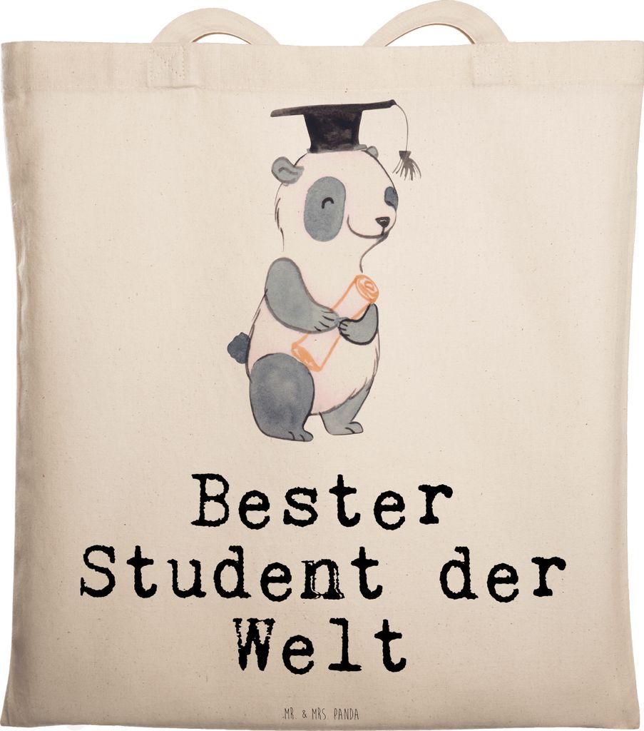 Mr. & Mrs. Panda Jutebeutel Pinguin Bester Student der Welt - Transparent - Geschenk, Uni, Geschenkidee, Tasche, Spaß, Shopping, Beutel, Lustig, H...