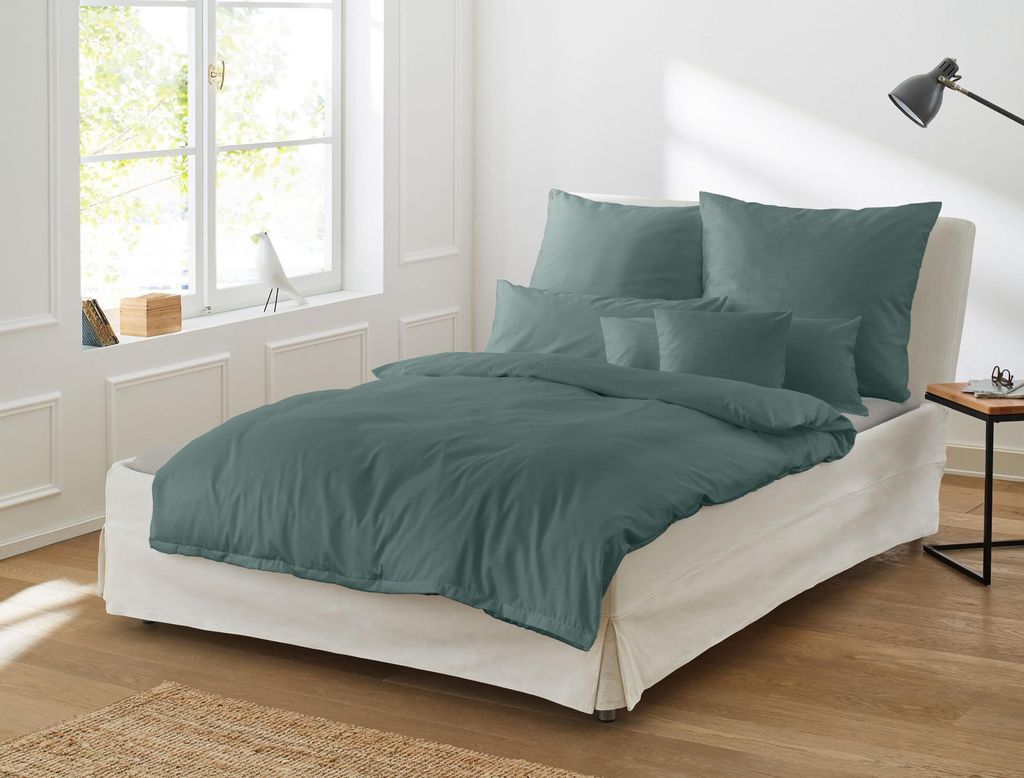 Irisette Mako-Satin uni Bettwäsche-Garnitur uni Paris 8000 Farbe grün Größe 140x200+70x90cm