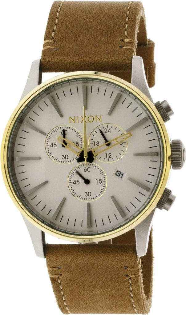 Nixon A405-2548 Sentry Chrono Leather Gold Cream Tan 42mm 10ATM