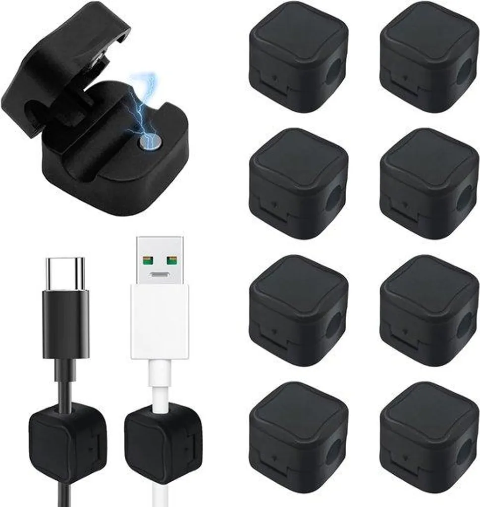 Supports de câbles magnétiques à fixation forte 3M noirs - 8 unités