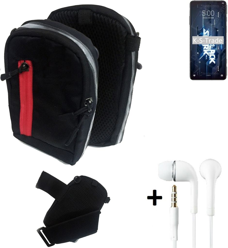 K-S-Trade Outdoor Gürteltasche Holster Umhängetasche + Kopfhörer kompatibel mit Xiaomi Black Shark 5 schwarz Handy Tasche Case travelbag