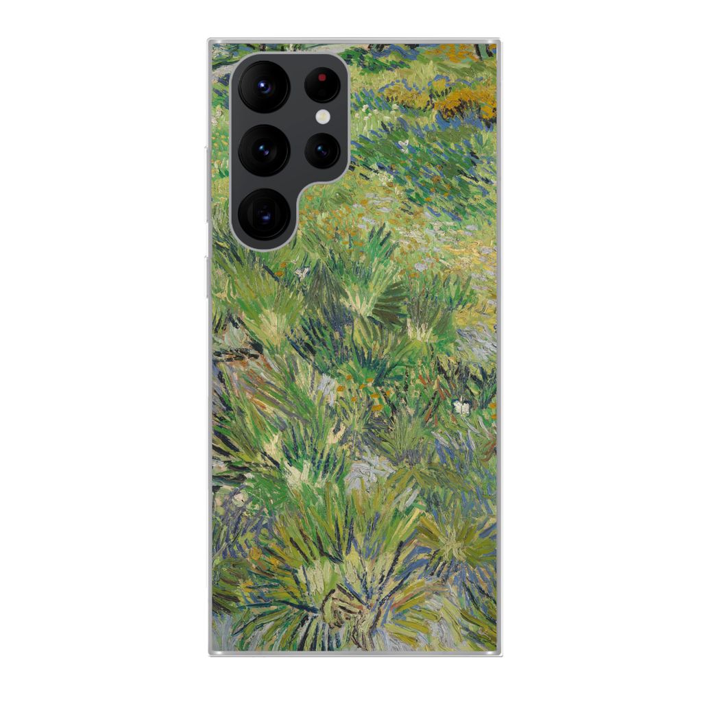 MuchoWow Handyhülle Schutzhülle Hülle für Samsung Galaxy S22 Ultra Grasige Wiese mit Blumen und Schmetterlingen - Vincent van Gogh Silikon So...