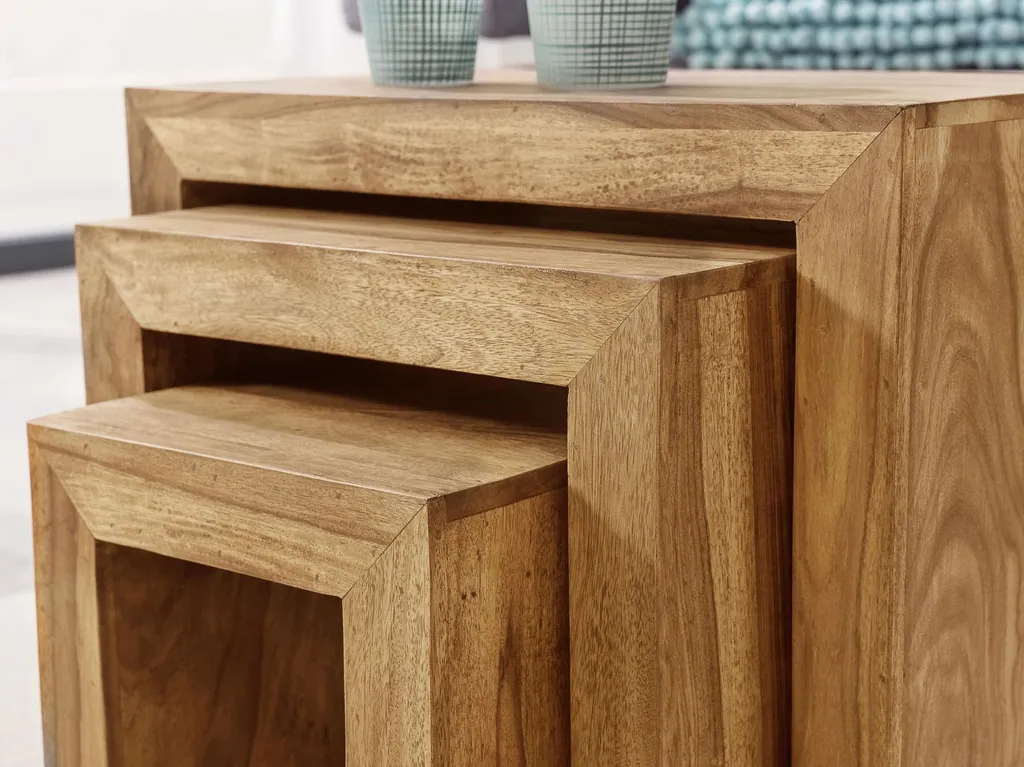 Set Tavolini Salotto Legno Massello FineBuy - Design Salvaspazio - 3
